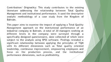 Total Quality Management Approach and how it Affects the Institutional Performance a Case Study from