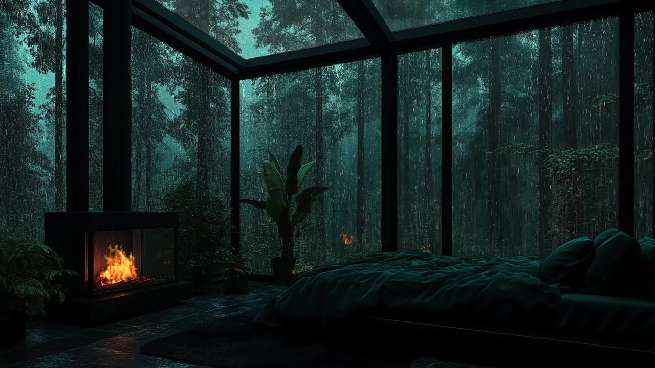 Deep Forest Rain by a Silent Cabin 🌧️ (No Ads) | Dark Cozy Bedroom Ambience for Deep Sleep