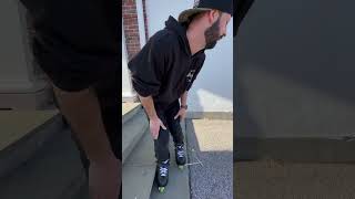 Inline skater grinds handrail the falls and land on sensitive area