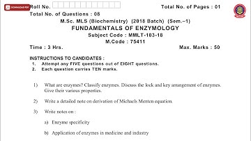 MSC MLS BT 1ST SEM FUNDAMENTALS OF ENZYMOLOGY MAY 2019 | PTU