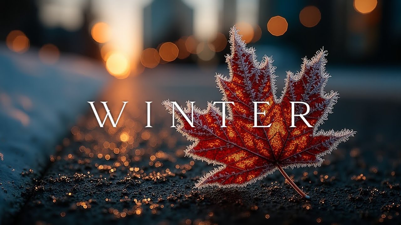 Уютная зимняя акустическая гитара, расслабляющая атмосфера снегопада для сна и учебы