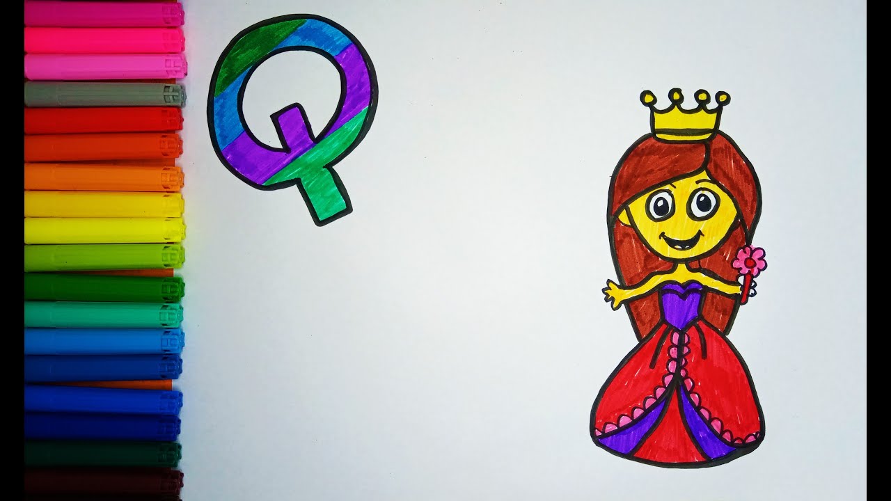 Learn ABC, alphabet Q Queen, Phonics, Learning and Drawing for Kids and