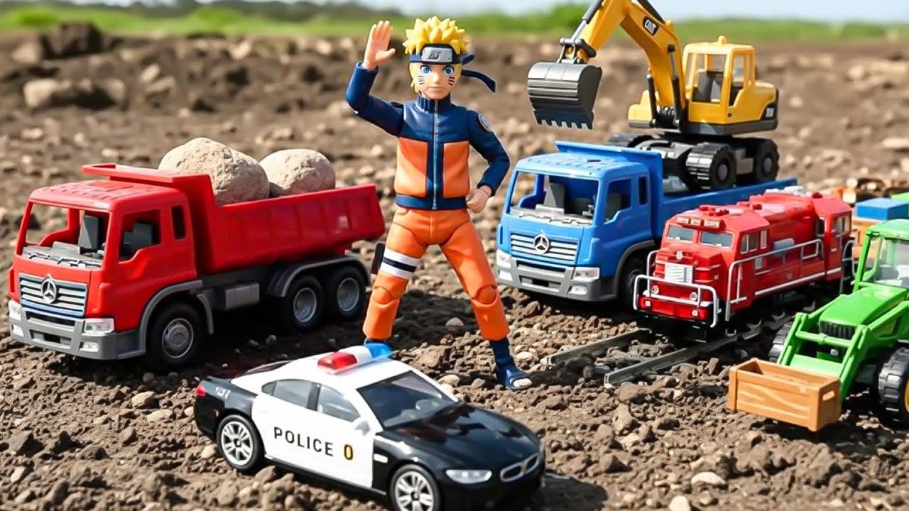 Fun construction site🚓🚒 tractors, trucks, cranes transporting materials to build high-rise buildings