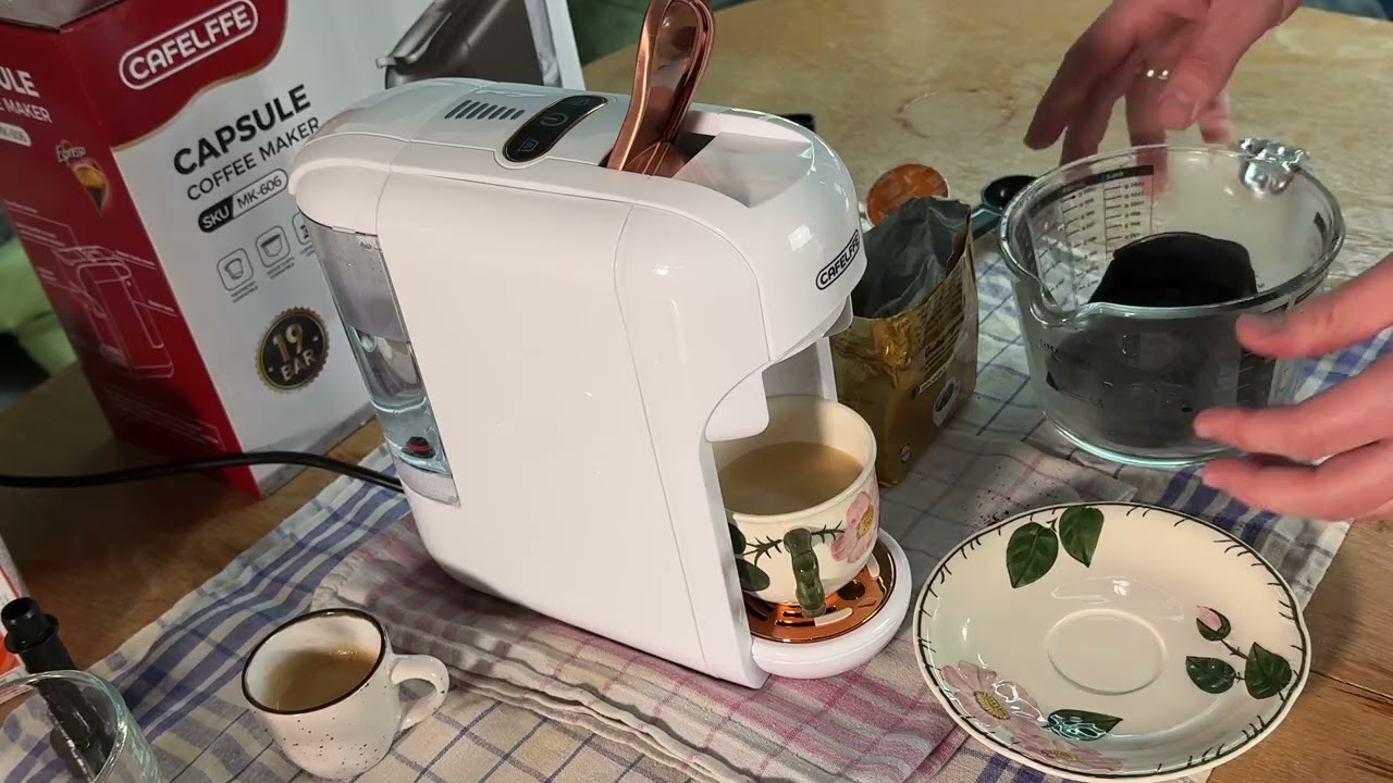 CAFELFFE 5-in-1 Hot/Cold Capsule Coffee Machine MK606 Black/White unboxing and instructions