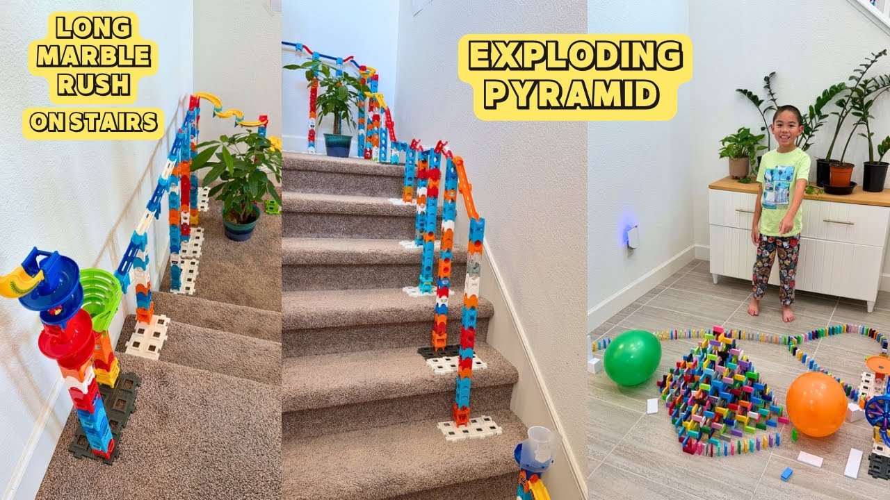 LONG MARBLE RUSH ON STAIRS EXPLODING PYRAMID DOMINOES @timothyspreciousmoments ​