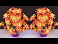 How to make attractive Bottle flowerpot | Paper flower vase making | DIY | Bottle decoration idea