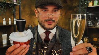 The Most Luxurious ASMR Haircut 🥂 Head Massage 💆🏻‍♂️ Hair Brushing - Water Spray - Crinkle Apron