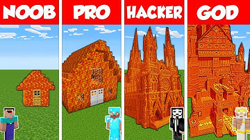 Minecraft Battle: NOOB vs PRO vs HACKER vs GOD: LAVA BLOCK HOUSE BASE BUILD CHALLENGE / Animation