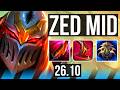 ZED vs AKALI (MID) | Good KDA: 20/1/4 | NA Challenger | 26.10
