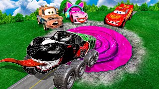 Giant Zombie Pit Transform in Venom Huge & Tiny Lightning McQueen From PIXAR CARS! BeamNG Drive