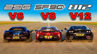【ドラッグレース！】フェラーリ 296GTB vs SF90 vs 812 スーパーファスト