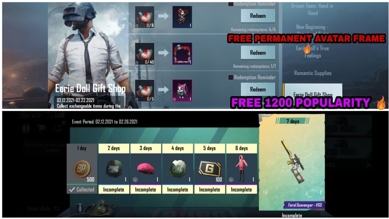 PUBG MOBILE NEW EVENT IN LIBYA SERVER EERIE DOLL GET FREE PERMANENT AVATAR FRAME & 1200 POPULARITY😍🔥