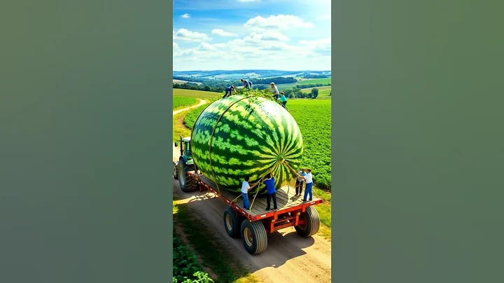Giant Watermelon on Tractor Trailer 🍉#shortsfeed #farm #farming #harvest #natural #farmer #shorts