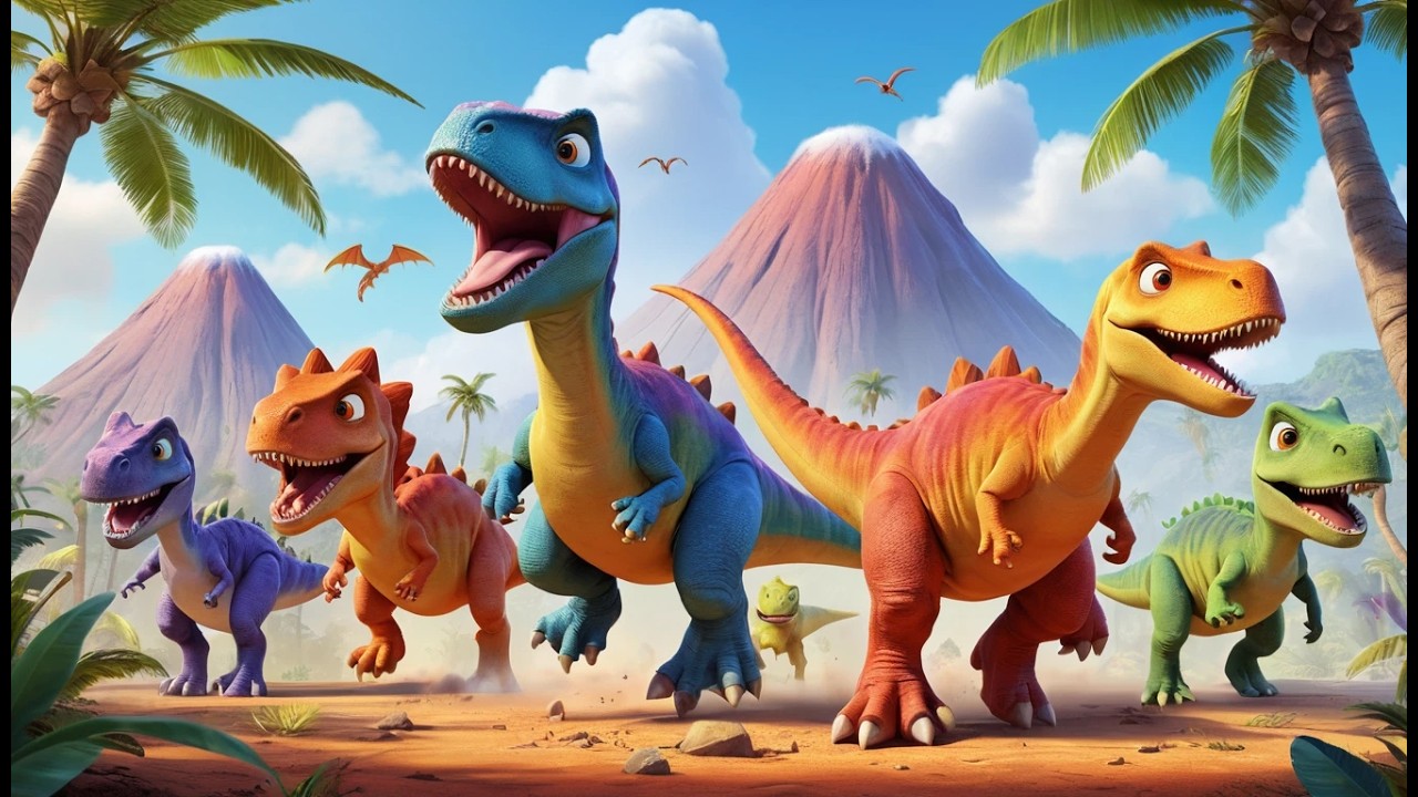 Sechs kleine Dinosaurier stampfen, stampfen | Dino-Lied für Kinder & Urzeit-Abenteuer