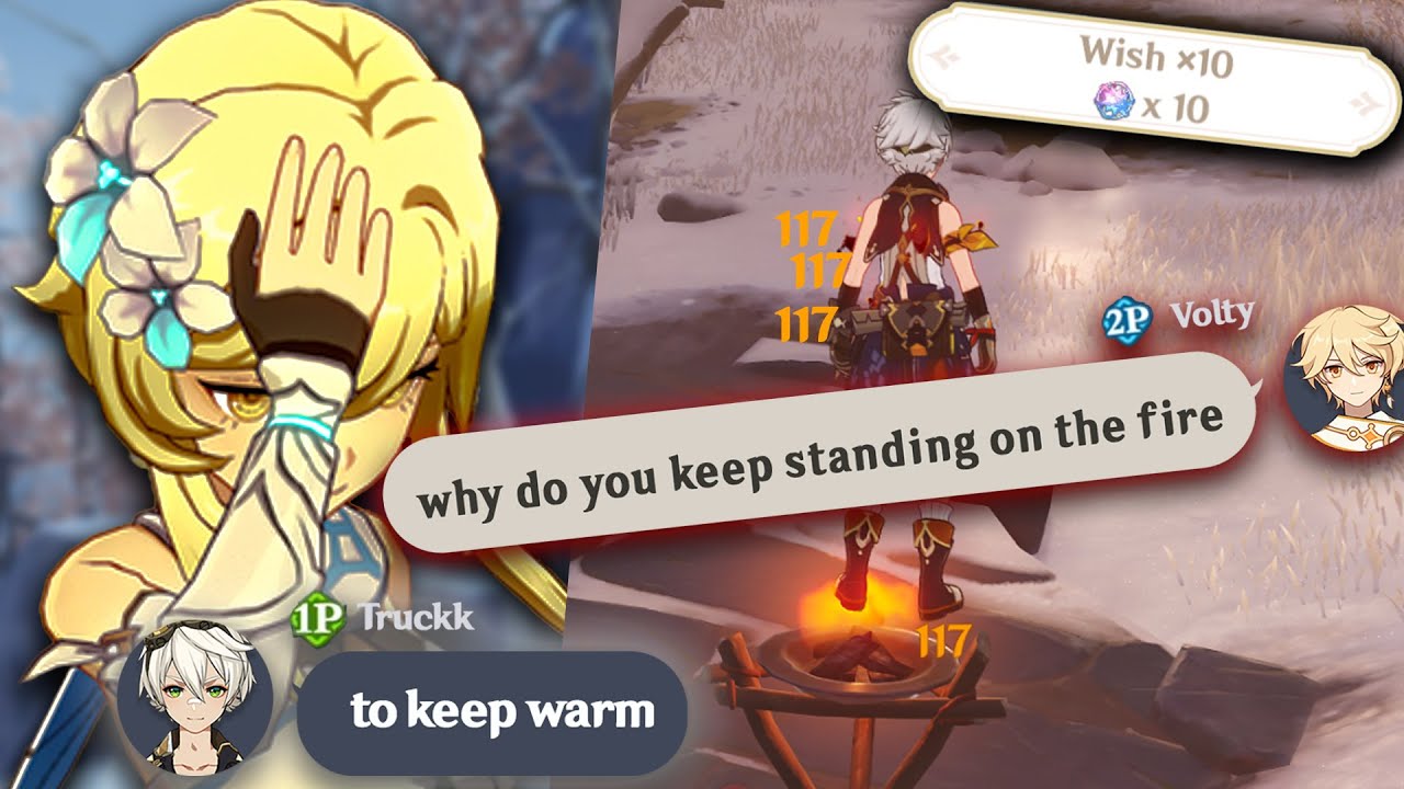 If the Newbie Takes Damage in Co op, I Roll - Genshin Impact Co op Funny Moments