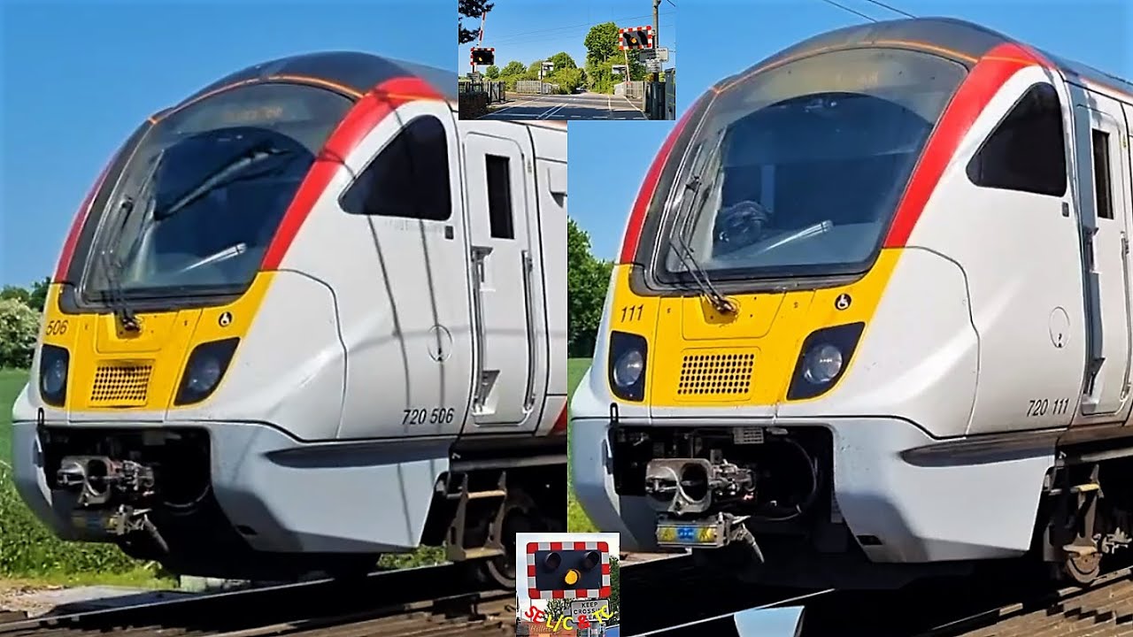 Two trains in one lowering at Kelvedon (Church Street) Level Crossing, Essex