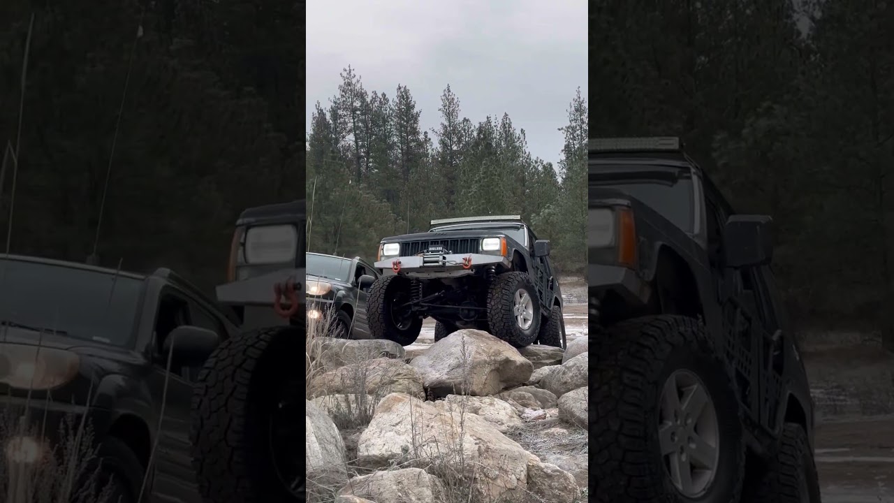 Jeeps and 4runner planted in a rock garden 