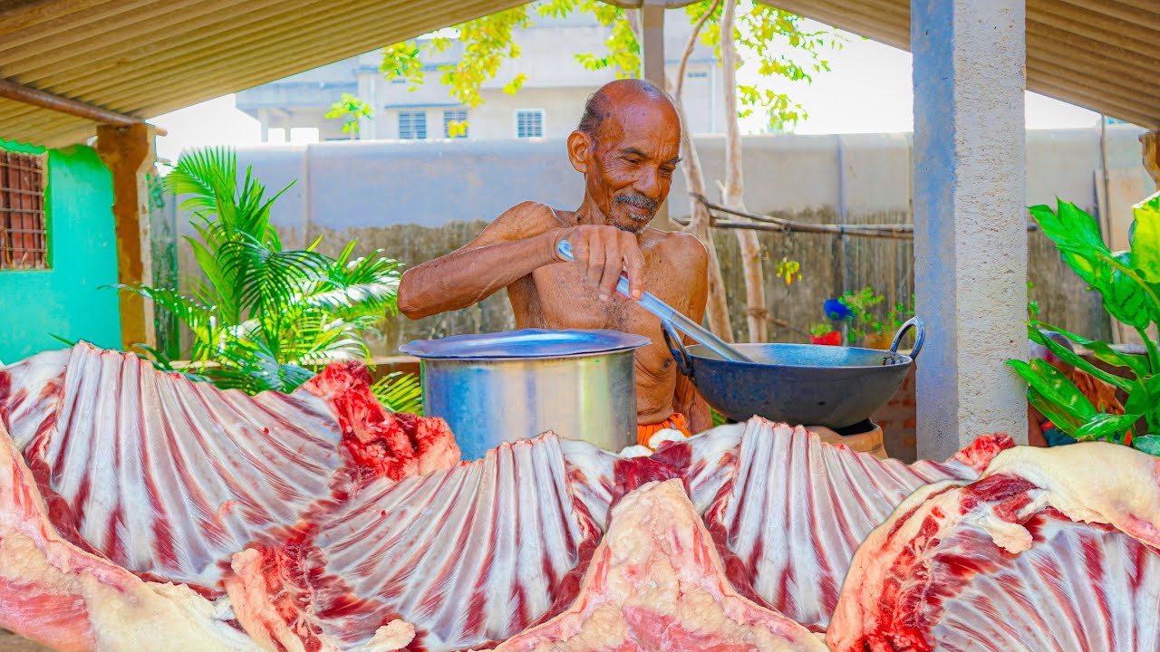 Cooking a Huge Mutton Chest Bone Recipe with my Family ! A Pure Traditional Village Style Cooking