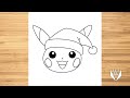 Как нарисовать Пикачу рождество шаг за шагом, Easy Draw | Скачать бесплатно раскраски
