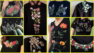 Latest new style  plain black dresses with hand embroidery / floral embroidery patterns for t-shirts screenshot 2