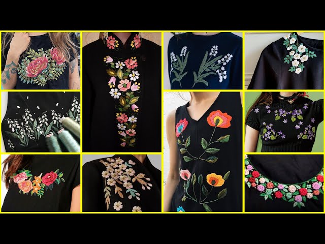 hand embroidery designs for black dress Embroidery Latest Simple Dress Designs Exclusive Black Dress With Hand Embroidery Mirror Work Sujatra