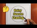 Rainy Season Drawing Very Easy / Rainy Season Scenery Drawing / Rainy Day Drawing / Rainy Season