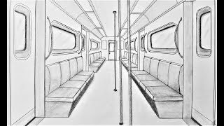 How to draw in one point perspective, subway car interior