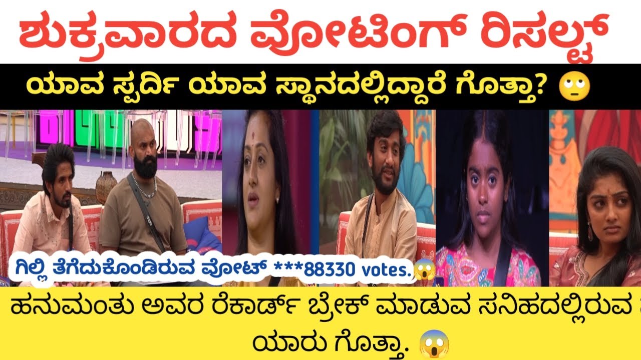 ಶುಕ್ರವಾರದ ಬೆಳ್ಳಂಬೆಳಗ್ಗೆಯ ಓಟಿಂಗ್ ರಿಸಲ್ಟ್.😱 | ಗಿಲ್ಲಿ ತೆಗೆದುಕೊಂಡ ಓಟು ಕೇಳಿದರೆ ಬೆಚ್ಚಿ ಬಿಡ್ತೀರಾ. 🥵