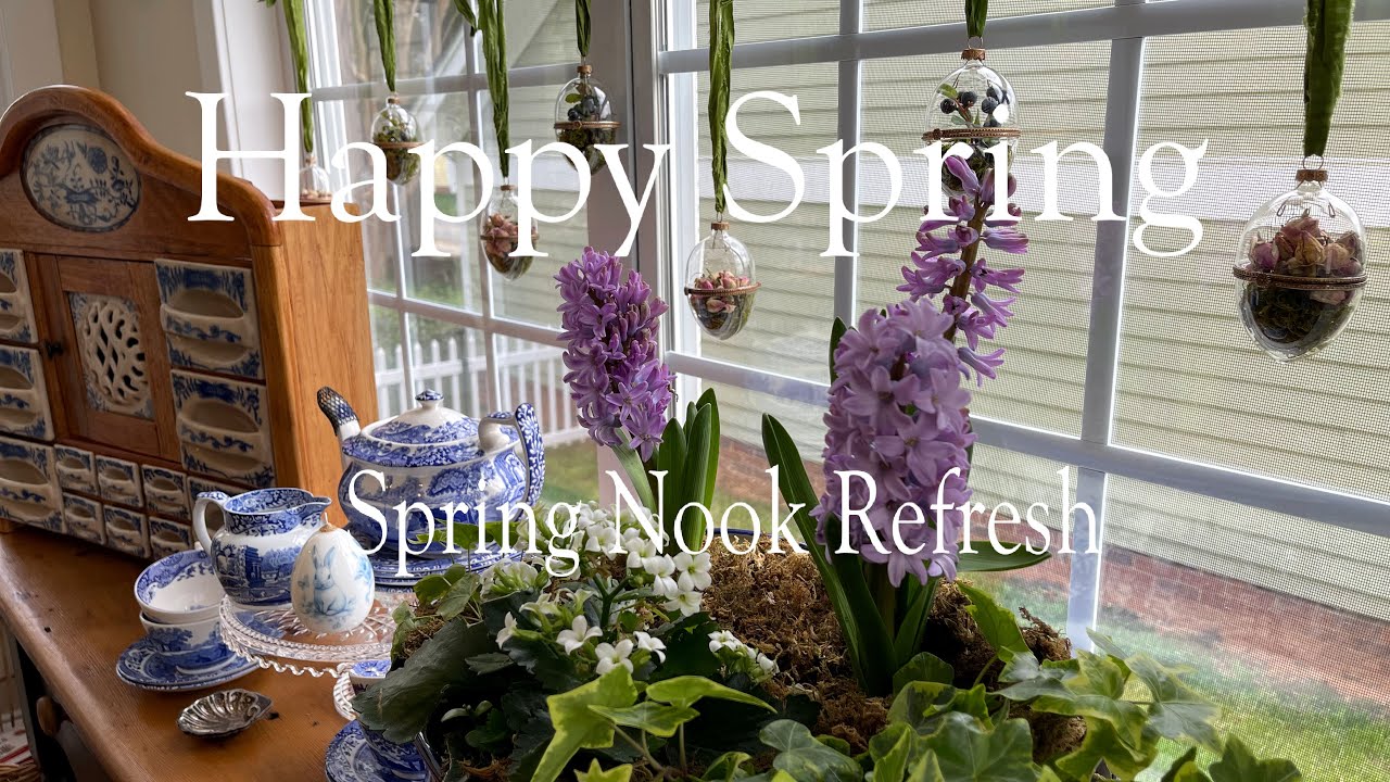 SPRING WINDOW HACK | CREATIVE SPRING DECORATING IDEAS | BLUE & WHITES, GLASS EGGS, & WHIMSY TOUCHES