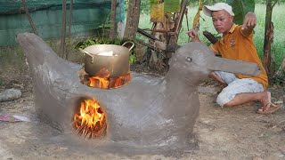 New way to make firewood stove with and clay - Amazing clay wild duck sculpting