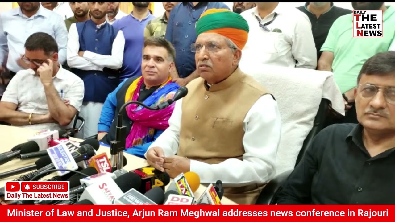 Minister of Law and Justice, Arjun Ram Meghwal addresses news conference in Rajouri