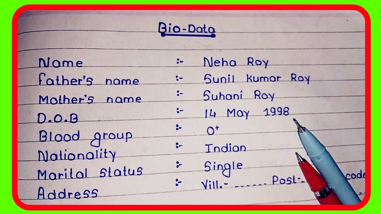 Biodata Format for Girls in English/Biodata kaise banaye English mai For Girls/Biodata FormatEnglish