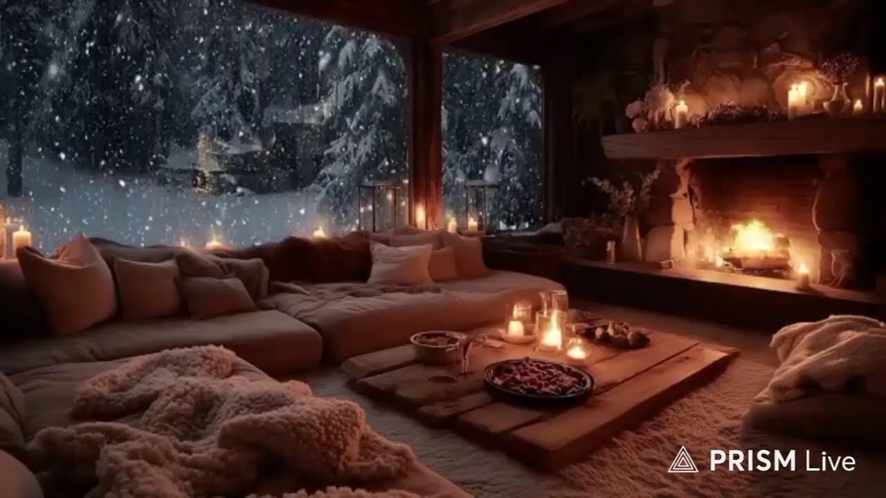 🔥 Cozy Fireplace & Soft Piano in Snowy Night ❄️ Relaxing Fire Sounds for Sleep,Study & Chill (24/7)