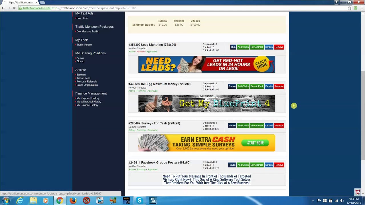 Purchasing Ad Pack Inside Traffic Monsoon