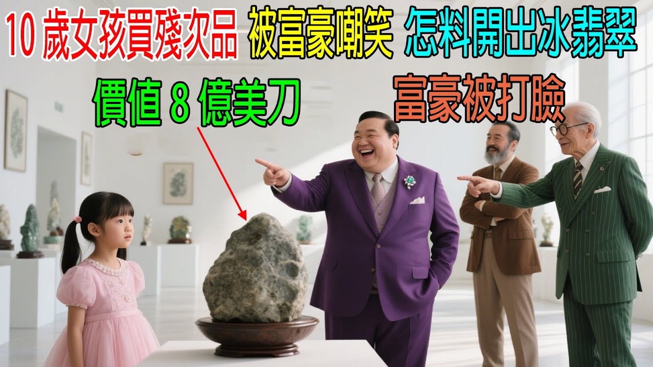 10歲女孩買殘次品，被富豪嘲笑，怎料開出冰翡翠，價值8億美刀！富豪被打臉