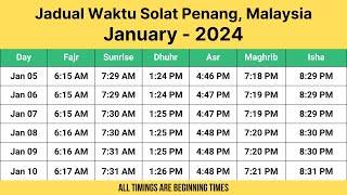 Penang Prayer Times January 2024 Jadual Waktu Solat Penang Malaysia