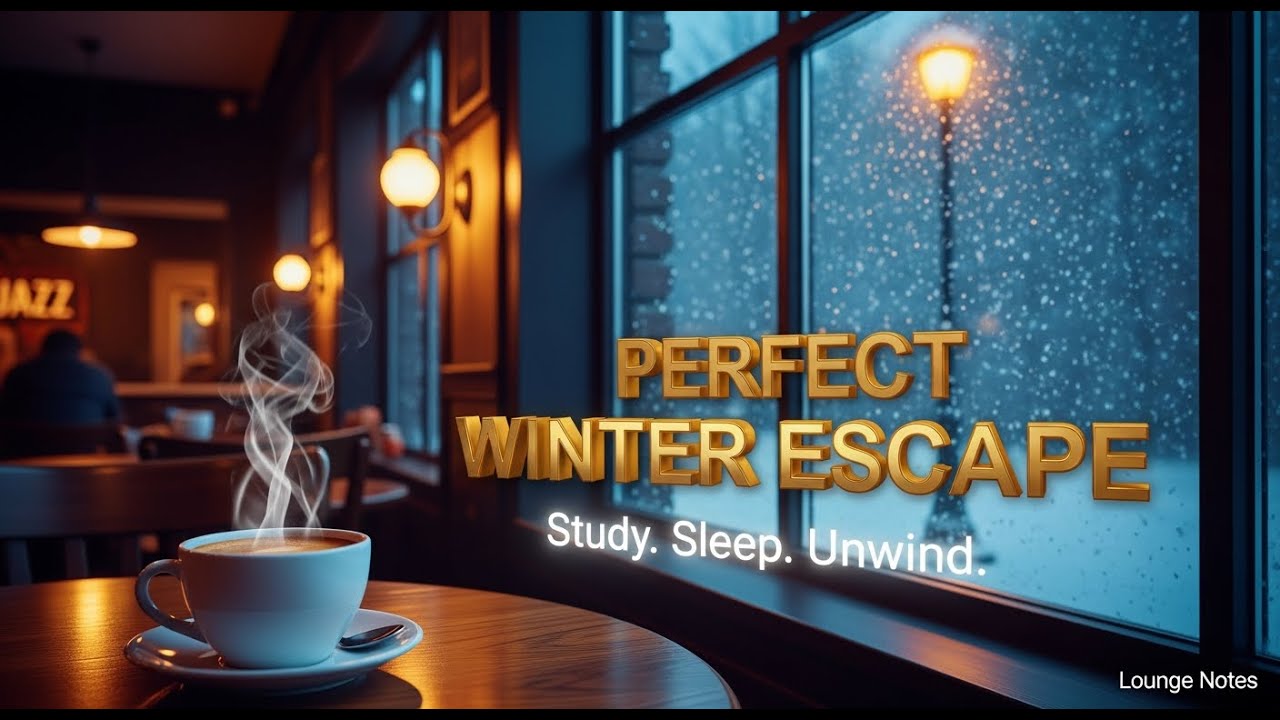 Cozy Jazz Cafe Ambience ☕️❄️🎶 4K: Relaxing Snow Night for Study & Sleep Aid