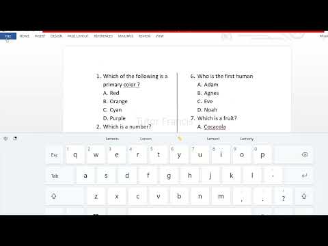 How to type and print double column vertical multiple choice questions in Microsoft Word