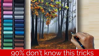 How to Draw Realistic π± FOGGY FOREST with PASTEL (step by step) TUTORIAL - Soft Pastel Drawing