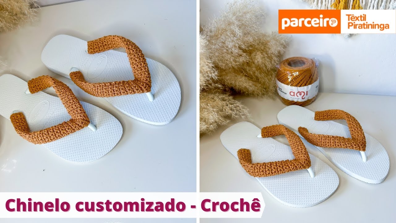 Chinelo customizado em crochê - Personalização em crochê em chinelos