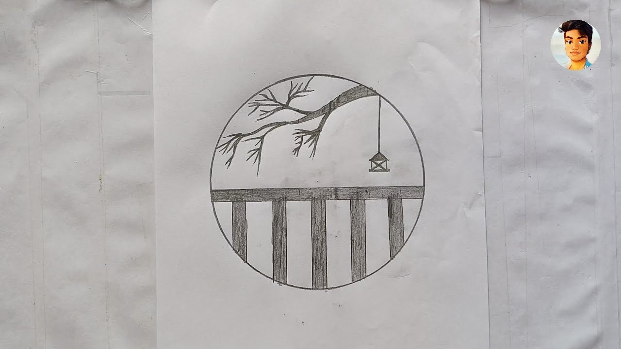 How To Draw Very Easy Circle Scenery Drawing // Step By Step ...