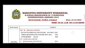 KU Degree revised  3/5 Semester exams Time table II KU exams January 2023