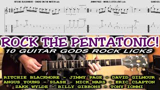 FAMOUS GUITAR LICKS Rock Minor Pentatonic Scale - 10 BLUES ROCK LICKS by 10 GUITAR MASTERS + TABS