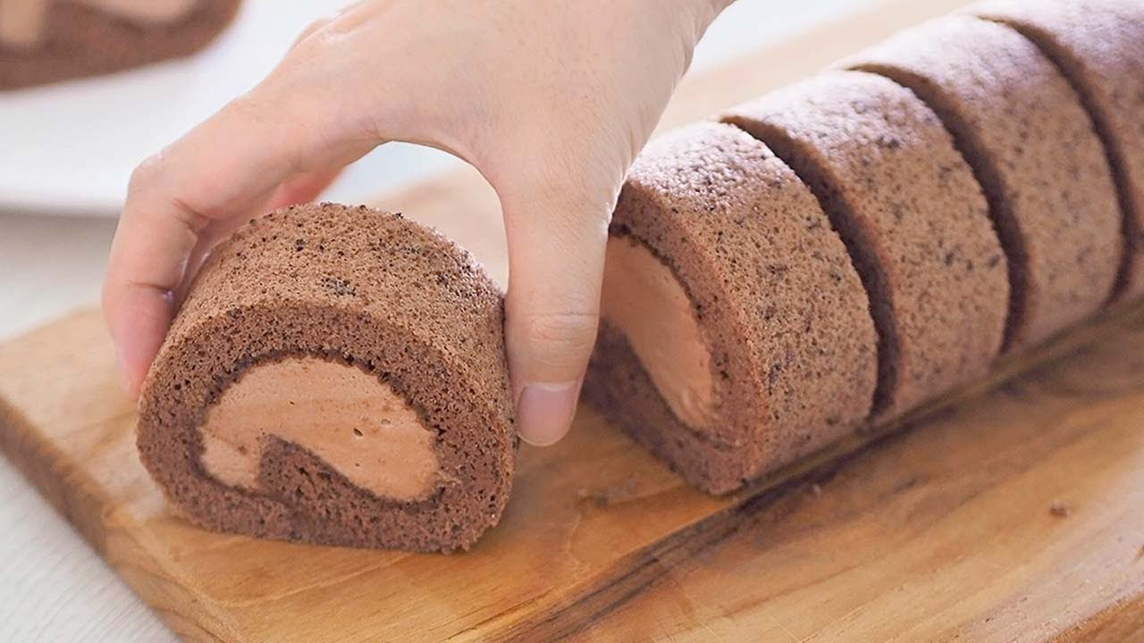 共立ての簡単チョコレートロールケーキ｜Chocolate Roll Cake