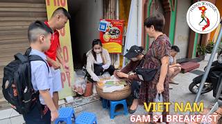 6AM $1 Breakfast in Hanoi Old Quarter 🇻🇳 Crowded Morning Life | Hàng Buồm Street