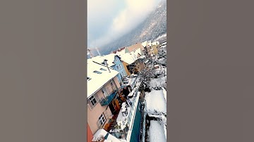 Downstream flying FPV Drone in Winter Wonderland