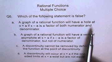 Discontinuities in Rational Function Multiple ChoiceQ6