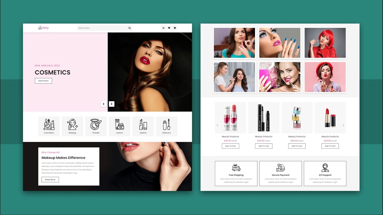 Create A Responsive Cosmetics Website Design Using HTML / CSS