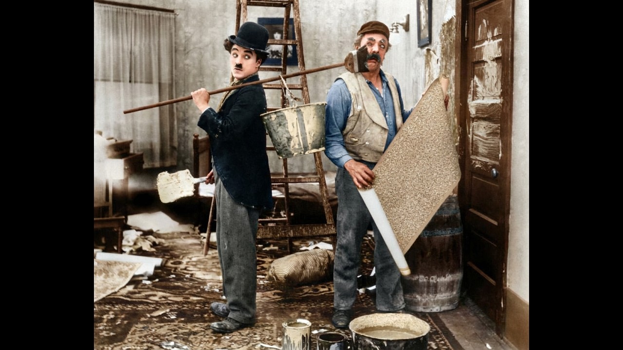 Charlie Chaplin His New Job in Original Color! (1915) Full Movie.