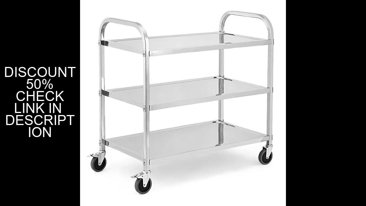 3 Tier Heavy Duty Trolley Rolling Cart, Stainless Steel Utility Cart with Handle and Locking Wheels,